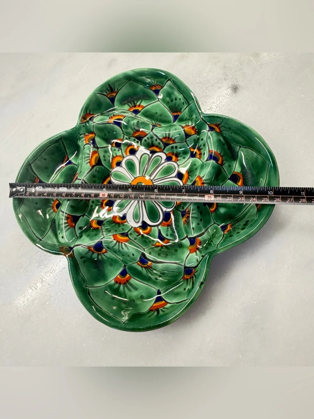 Hand-Painted Green Floral Ceramic Serving Bowl